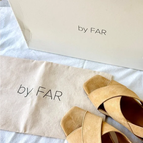 BY FAR Nude Suede Anelia Sandals with Crossover Straps - Picture 11 of 15